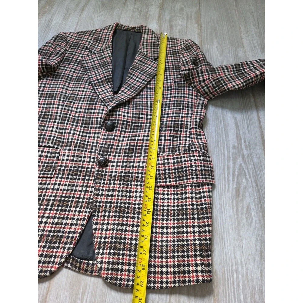 Vintage Botany 500 Levy Bros Pure Wool Plaid Blazer Sport Coat Red Brown 40 GUC